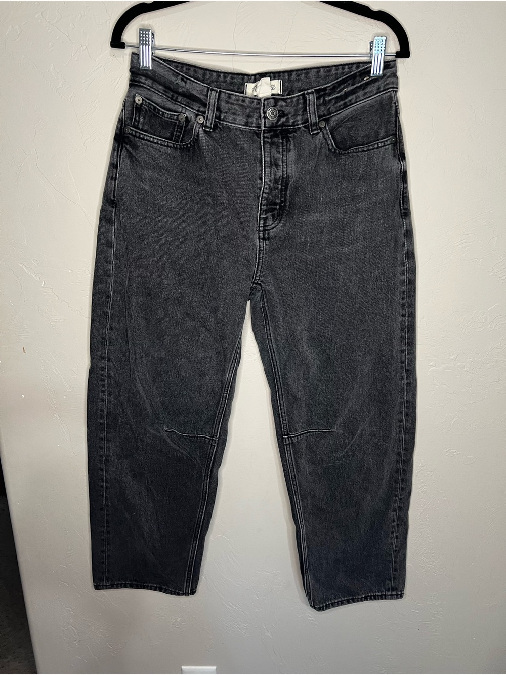 Madewell The Darted Barrel Leg Olenda Washed Black Button Fly Denim Jeans - Picture 2 of 11